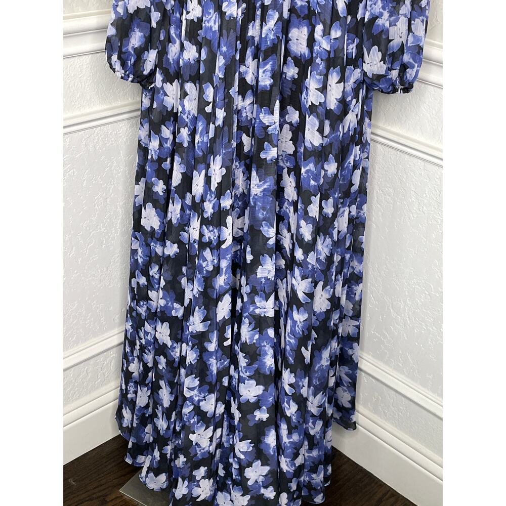 ML Monique Lhuillier Melanie Blue Floral Pleated Maxi Dress Size 4 - Picture 9 of 12